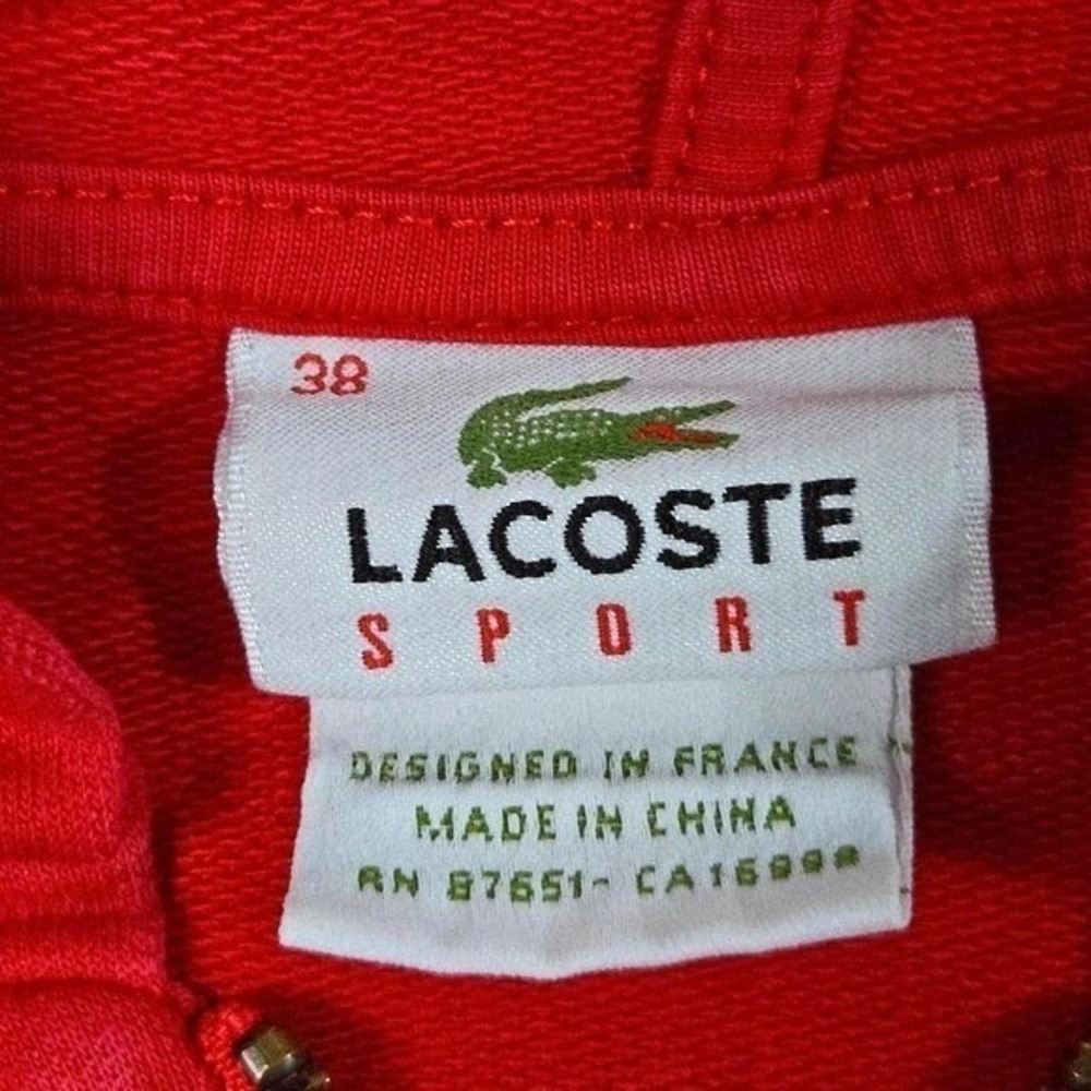 Lacoste Sport Full Zip Hoodie Womens 38 Red Cotton Blend Activewear Sweatshirt - Picture 3 of 8